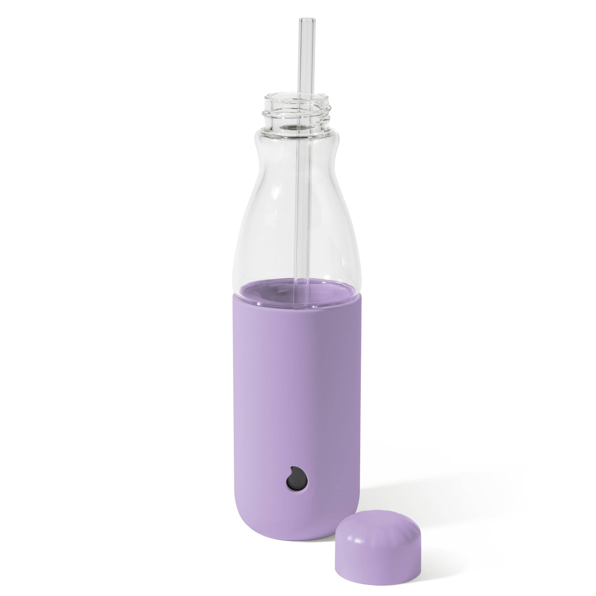 glass-original-bottle-18oz-l4 18oz_Lilac_Purple_Glass_Original_Bottle_Front_Cap_Off_Straw_In_Front_Cap_On_Straw_In.jpg